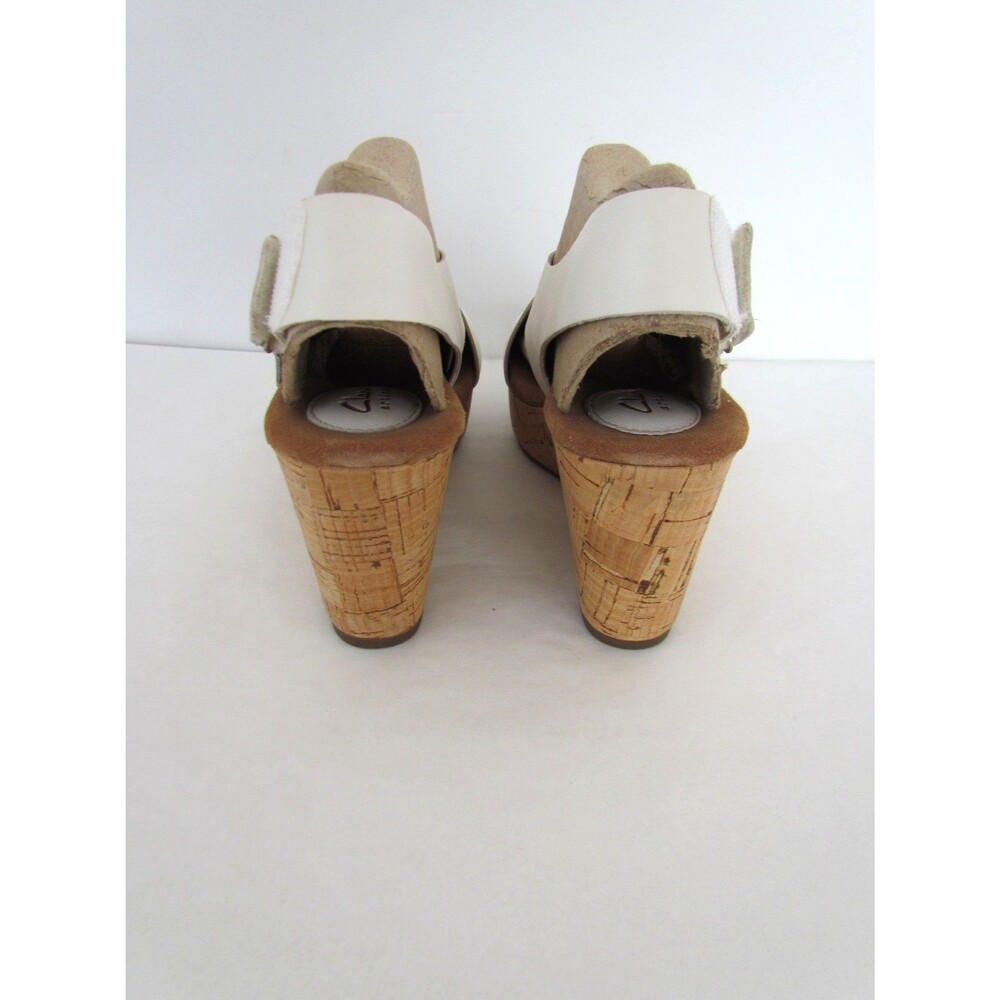 Clarks Artisan Caslynn Shae White Leather Cork Wedge Sandals 7 Med NIB RARE - Picture 10 of 16